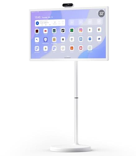 cozyla 32" Smart Portable TV Tablet on Wheels with Built-in Battery, Whi