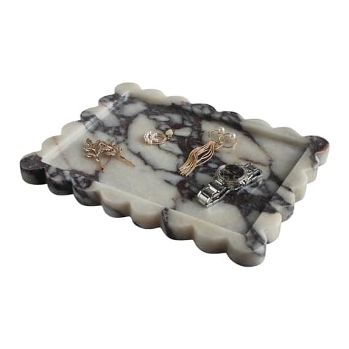 Natural Calacatta Viola Scalloped Marble Tray, Luxury Vanity Tray for Ba