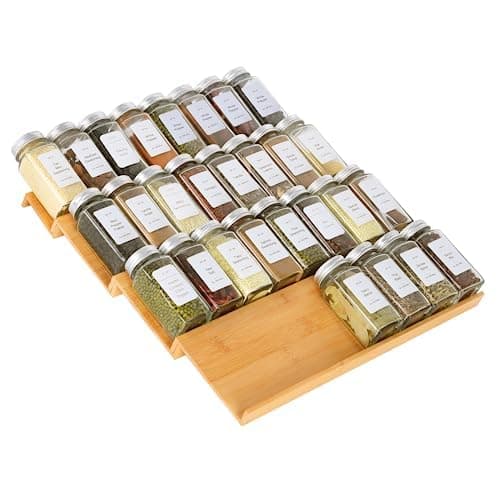 KitHero Bamboo Spice Drawer Organiser 4 Tier Spice Organiser for Cupboar
