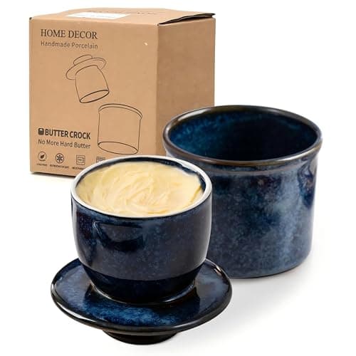 HOME DECOR Ceramic Butter Crock, Reactive Glaze Finish-Reactive Bule