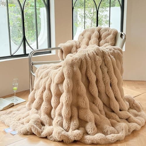 DREAMLANDING Faux Rabbit Fur Luxury Plush Sherpa Throw Blanket Reversibl
